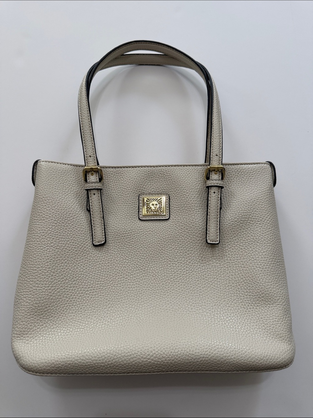 Anne Klein Cream Textured Tote with Gold Accent